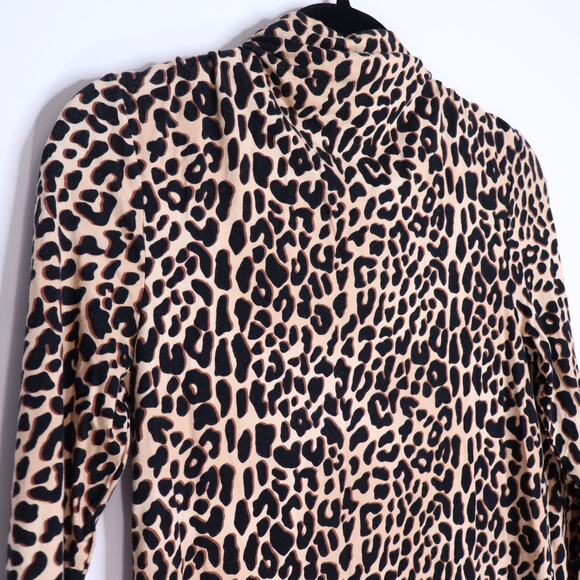 ELIE TAHARI Carrie Leopard Print Knit Top Tan Long Sleeve Mock Neck Women's S - Picture 7 of 10